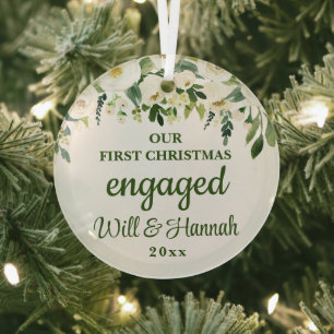 Onze Eerste Kerst Verloving Persoonlijk Koppel Glas Ornament