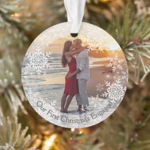 Onze eerste kerst Verloving Sneeuwvlokken Kerstmis Ornament