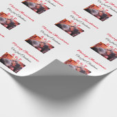 Onze eerste kerst voeg naam foto bruiloft verloofd cadeaupapier (Hoek)