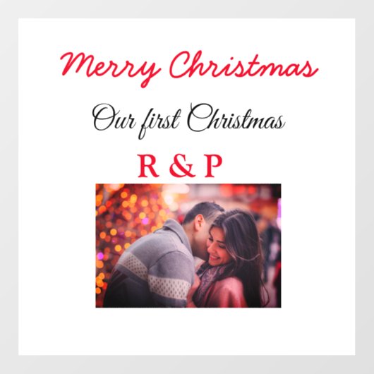 Onze eerste kerst voeg naam foto bruiloft verloofd raamsticker (Vel)