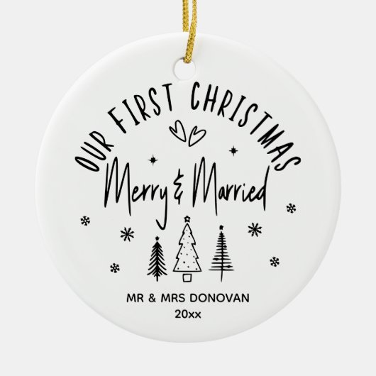 Onze eerste kerst vrolijk en getrouwd vakantie keramisch ornament (Voorkant)