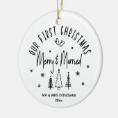 Onze eerste kerst vrolijk en getrouwd vakantie keramisch ornament (Links)