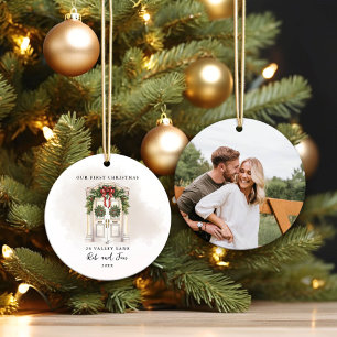 Onze Eerste Kerst Wit Deur Koppel Foto  Keramisch Ornament