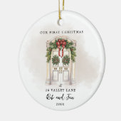 Onze Eerste Kerst Wit Deur Koppel Foto  Keramisch Ornament (Links)