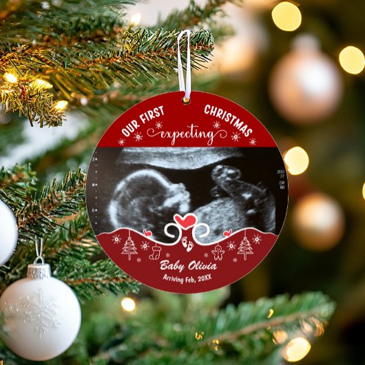 Onze eerste kerst Zwanger Sonogram Baby Foto Ornament