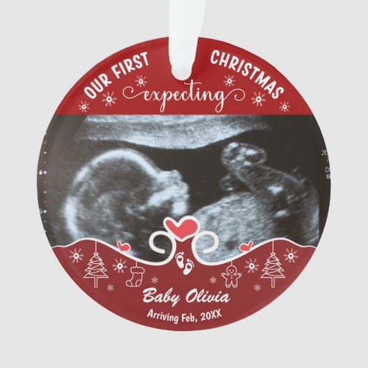 Onze eerste kerst Zwanger Sonogram Baby Foto Ornament (voorkant)