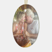 Onze eerste kerstakerkeramische ovalen-versiering keramisch ornament (Links)