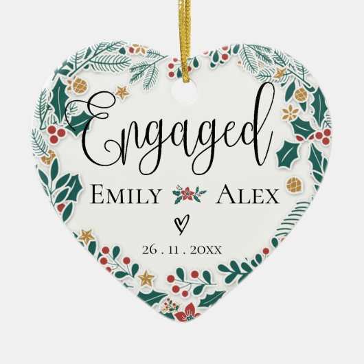 Onze eerste kerstakerkerkerst met rode kerstaven keramisch ornament (Voorkant)