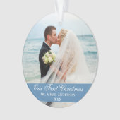 Onze eerste kerstblauwe bruiloft foto ornament (voorkant)