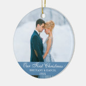 Onze eerste kerstblauwe paarfoto keramisch ornament (Links)