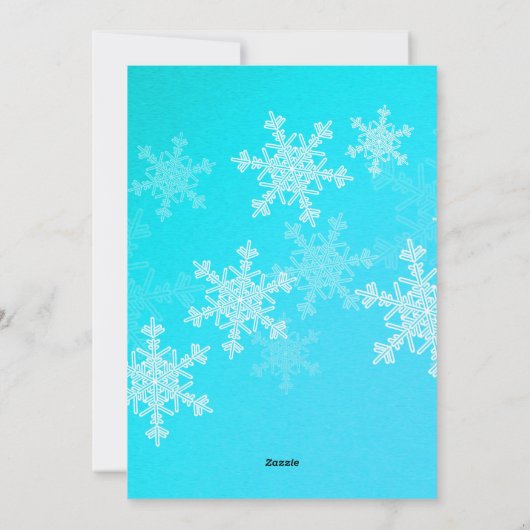 Onze eerste kerstblauwe sneeuwvlokken minimalistis feestdagenkaart (Achterkant)
