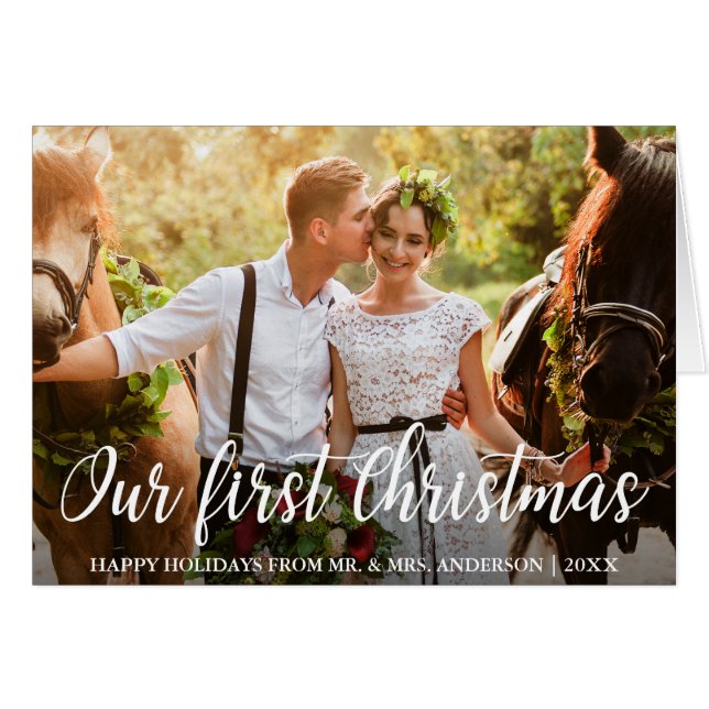 Onze eerste kerstbride Groom-foto Fold Kaart (Voorkant Horizontaal)