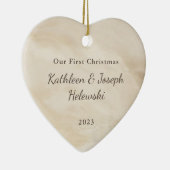 Onze eerste kerstbruiloft-crème-fotokeramiek of keramisch ornament (Rechts)