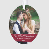 Onze eerste kerstbruiloft Foto Burgundy Ornament (voorkant)