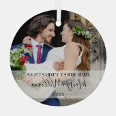 Onze eerste kerstbruiloft foto glas ornament (Achterkant)