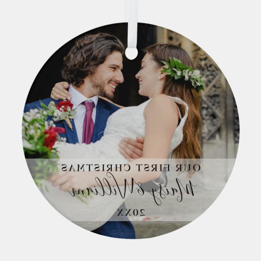 Onze eerste kerstbruiloft foto glas ornament (Achterkant)