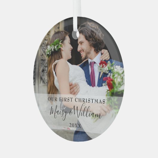 Onze eerste kerstbruiloft foto glas ornament (Voorkant links)