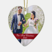 Onze eerste kerstbruiloft foto-hart keramisch ornament (Links)