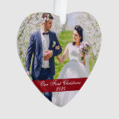 Onze eerste kerstbruiloft foto-hart ornament (voorkant)