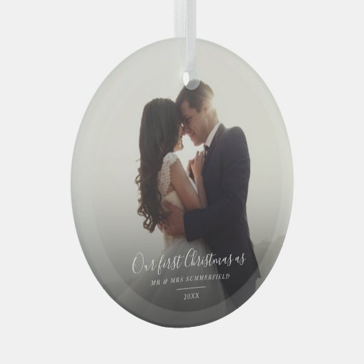 Onze eerste kerstbruiloft Foto Keepslag Holiday Glas Ornament (Voorkant Rechts)