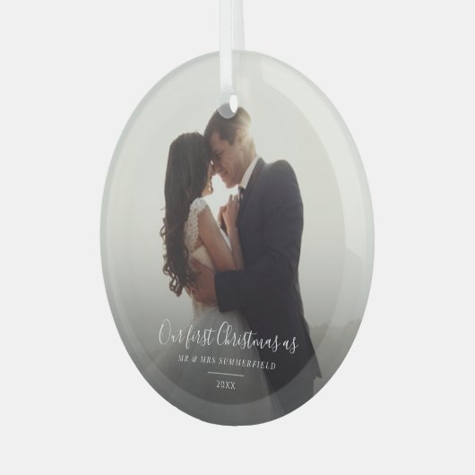 Onze eerste kerstbruiloft Foto Keepslag Holiday Glas Ornament (Voorkant links)