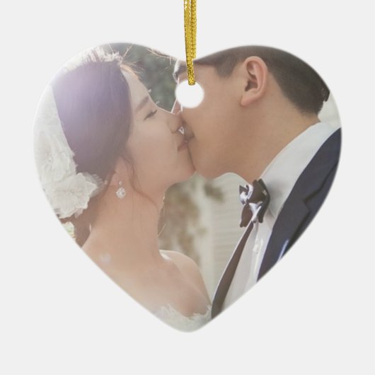 Onze eerste kerstbruiloft foto keramisch ornament (Voorkant)