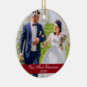Onze eerste kerstbruiloft foto keramisch ornament (Rechts)