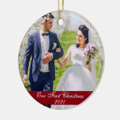 Onze eerste kerstbruiloft foto keramisch ornament (Links)