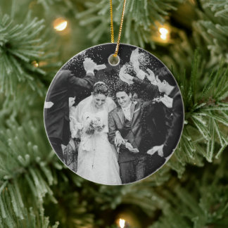 Onze eerste kerstbruiloft foto keramisch ornament
