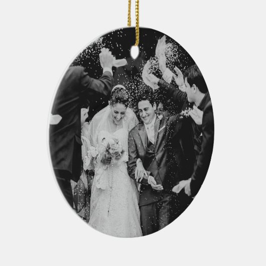 Onze eerste kerstbruiloft foto keramisch ornament (Rechts)