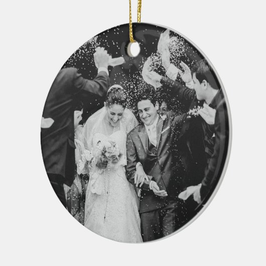 Onze eerste kerstbruiloft foto keramisch ornament (Links)