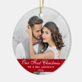 Onze eerste kerstbruiloft foto Red Keramisch Ornament (Links)