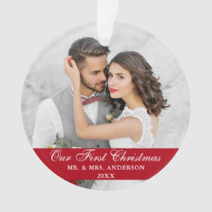 Onze eerste kerstbruiloft foto Red Ornament