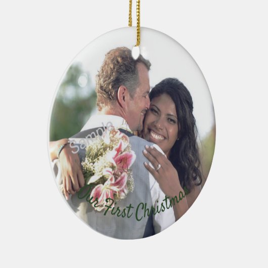 Onze eerste kerstbruiloft fotoversiering keramisch ornament (Rechts)