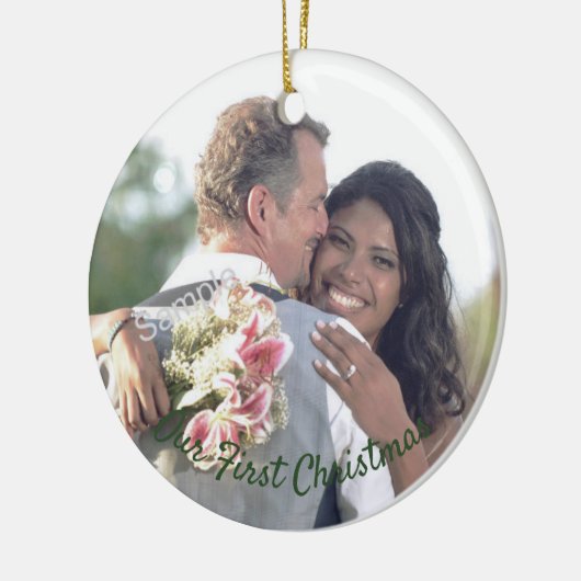 Onze eerste kerstbruiloft fotoversiering keramisch ornament (Links)