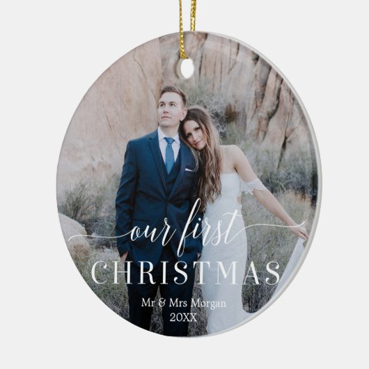 Onze eerste kerstbruiloft fotoversiering keramisch ornament (Links)