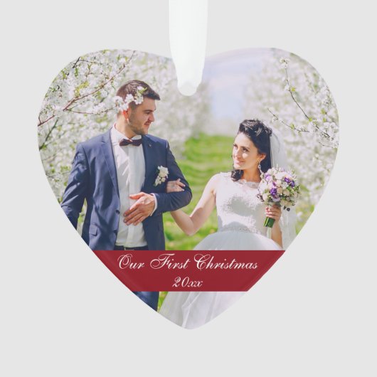 Onze eerste kerstbruiloft hartversiering ornament (voorkant)