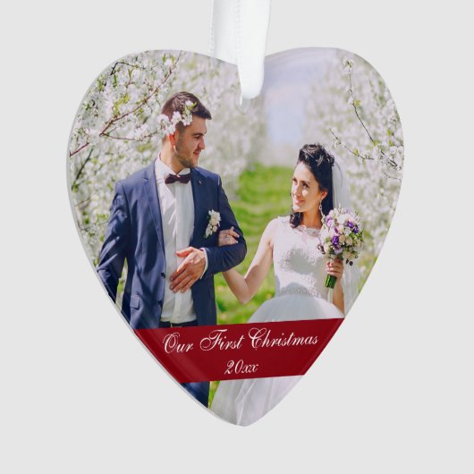 Onze eerste kerstbruiloft hartversiering ornament (voorkant)