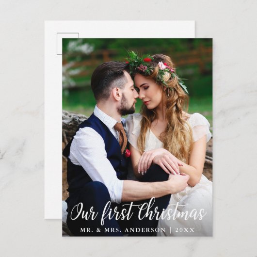 Onze eerste kerstbruiloft-paarfoto briefkaart (Voorkant / Achterkant)