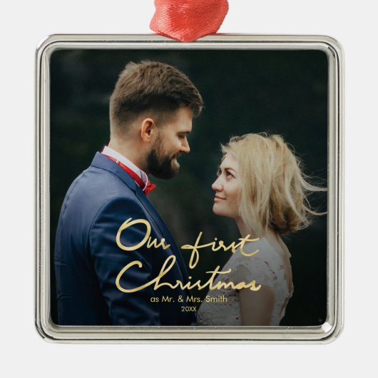 Onze eerste kerstcadeau voor Gold Folifest Metalen Ornament (Voorkant)