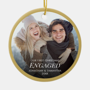 Onze eerste kerstcadeaufoto Gold Keramisch Ornament