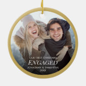 Onze eerste kerstcadeaufoto Gold Keramisch Ornament (Achterkant)