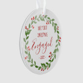 Onze eerste kerstcadeaufoto met aangepast ontwerp ornament (voorkant)