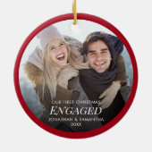 Onze eerste kerstcadeaufoto rood keramisch ornament (Achterkant)