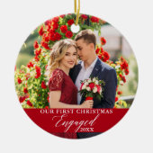 Onze eerste kerstcadeaufoto rood keramisch ornament (Voorkant)