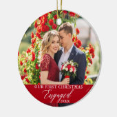 Onze eerste kerstcadeaufoto rood keramisch ornament (Links)