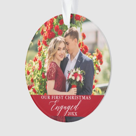 Onze eerste kerstcadeaufoto rood ornament (voorkant)