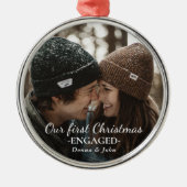 Onze eerste kerstcadeaufoto van Elegant Script Metalen Ornament (Voorkant)