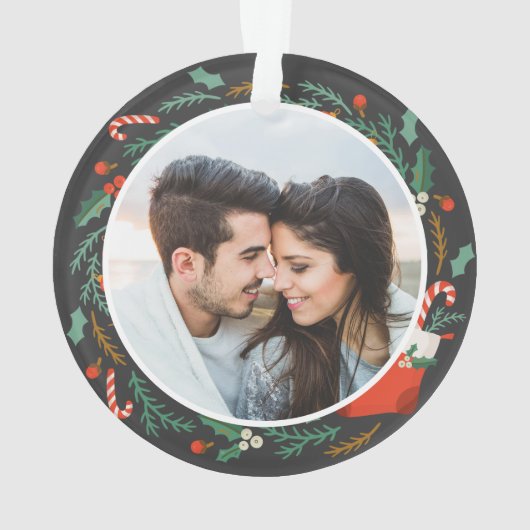 Onze eerste kerstcadeautje met Floral Wreatfoto Ornament (achterkant)