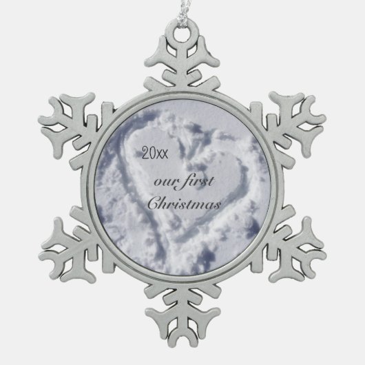 Onze eerste kerstcadeautje Snowflake Tin Sneeuwvlok Ornament (Voorkant)